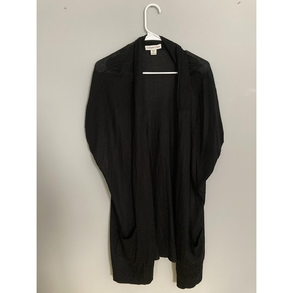 Coldwater‎ Creek Cardigan Sweater Women 2X Black Open Front Dolman Pocket Knit - Picture 2 of 12